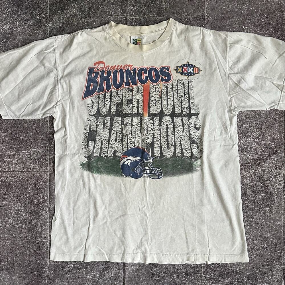 Men's Vintage 90's Denver Broncos Super Bowl Champions White T Shirt Tee Sz L